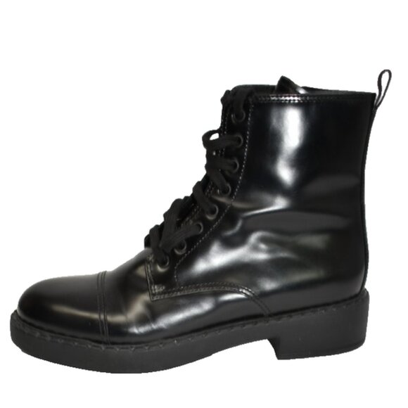 New! PRADA ‘Spazzolato’ Chocolate Leather Combat Boots Black 10.5 US DD222B - Picture 4 of 10